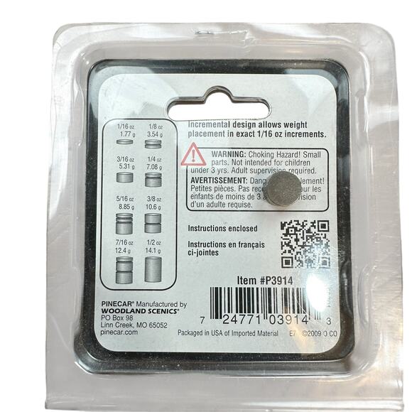 Pinecar Tungsten Incremental Weights P3914 for Pinewoood Derby Cars NEW SEALED - Picture 2 of 2